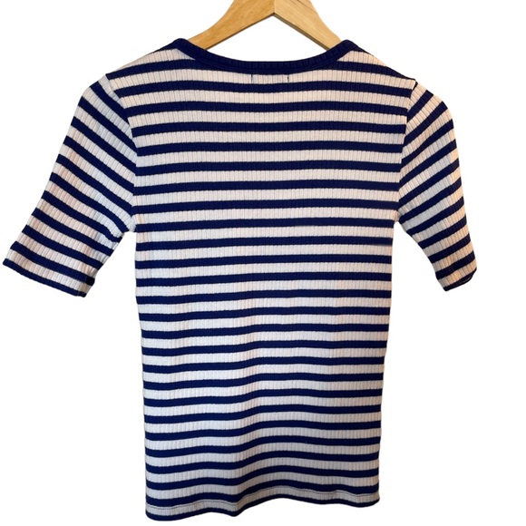 J. CREW Lightweight Pullover Sweater Blue/White Striped Short Sleeve - Size XS - Picture 2 of 6